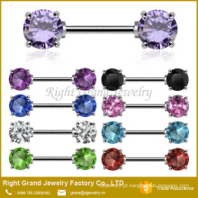 Frente enfrentando Cubic Zirconia 5mm 7mm bocal de aço cirúrgico pedras preciosas anel Barbell jóias